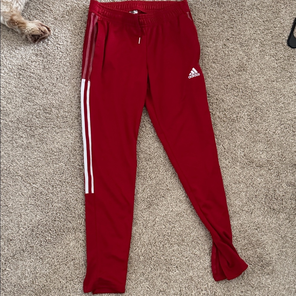 Adidas Red Joggers with White Stripes
